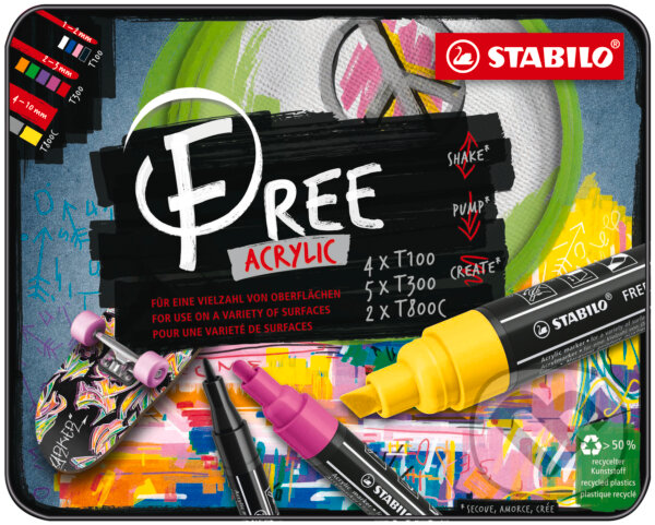 Levně STABILO FREE Acrylic Štartovacia sada - 4x T100, 5x T300, 2x T800C