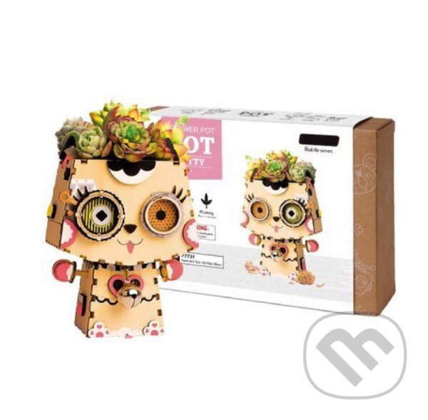 Levně Květinač kočička (Dřevěné 3D puzzle) - puzzle z kategorie Stavebnice