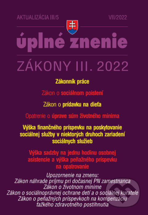 Aktualizácia III/5 / 2022 - Sociálne poistenie, Zákonník práce, Poradca s.r.o., 2022