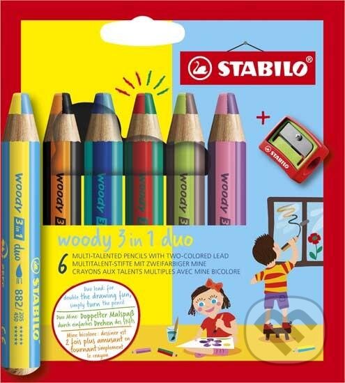 Levně Multifunkčná farbička STABILO woody 3v1 duo - 6 ks