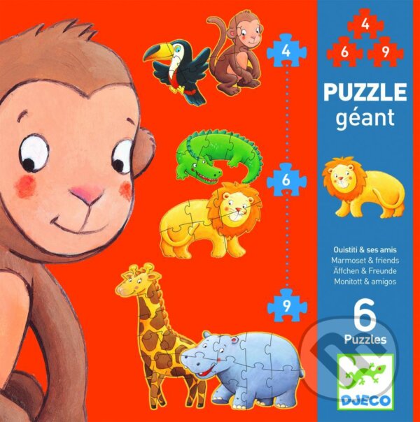 Puzzle: Obrovské progresívne puzzle: Marmoset a priatelia (Djeco). Djeco, 2019