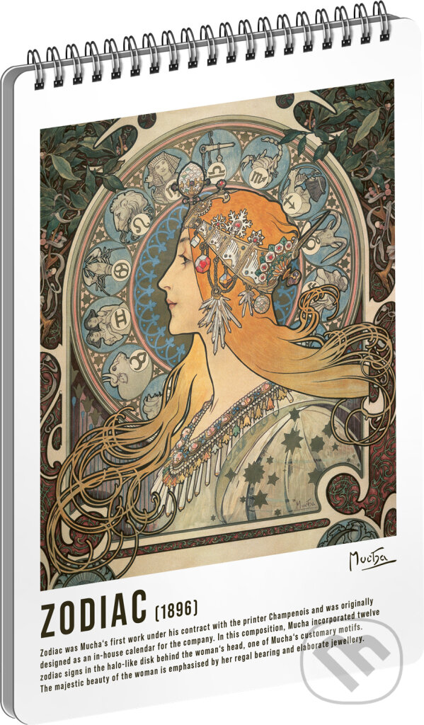 Levně Spirálový blok Alfons Mucha - Zodiac (linkovaný, A5)