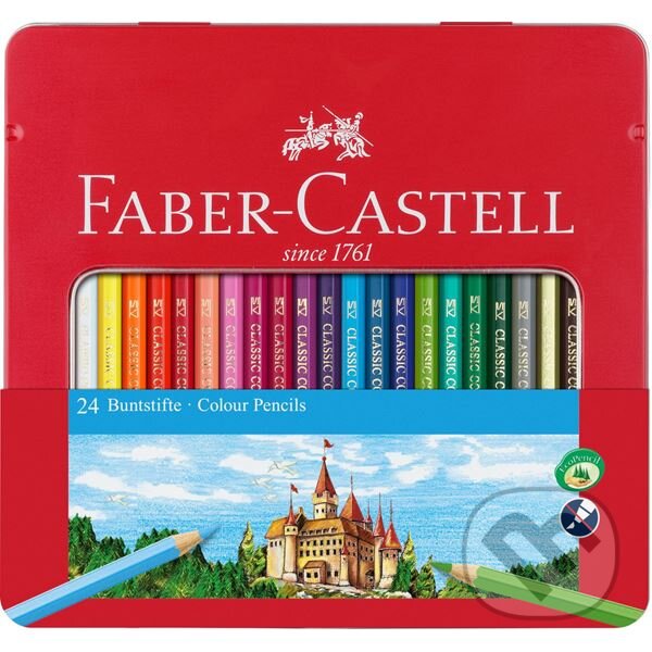 Levně Pastelky Castell set 24 farebné s okienkom (plechová krabička)