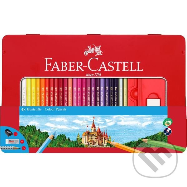 Levně Pastelky Castell set 48 farebné s okienkom (plechová krabička)