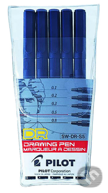 Levně Sada 5 kusov Linerov Pilot DrawingPen, 0.28-0.8 v čiernej farbe