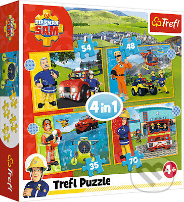 Levně Odvážny Požiarnik Sam / Prism A&D Fireman Sam 4v1 - puzzle z kategorie 15 – 60 dielikov