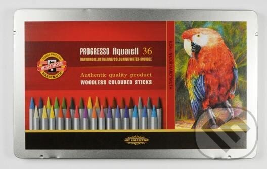 Levně Koh-i-noor pastelky PROGRESSO akvarelové souprava 36 ks v plechové krabičce