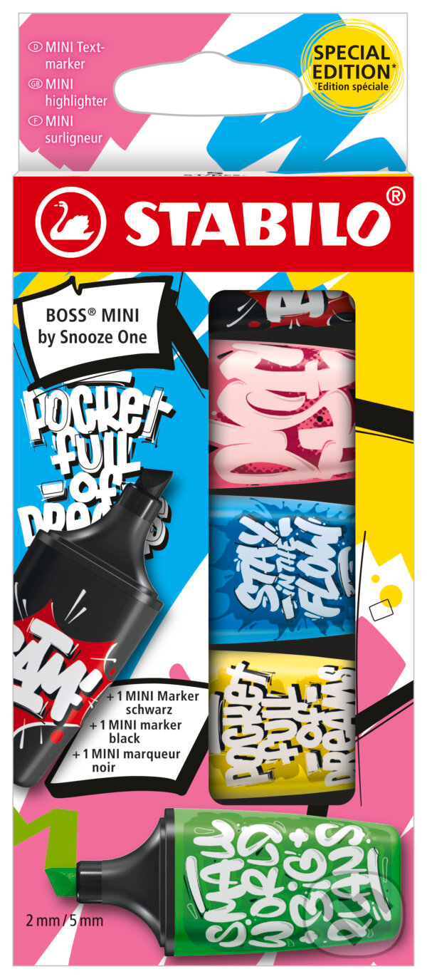 Zvýrazňovače a marker - STABILO BOSS MINI by Snooze One - 5 ks