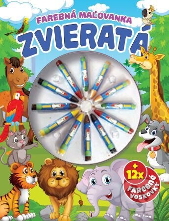 Levně Farebná maľovanka - Zvieratá (+ 12x farebné voskovky) - kniha z kategorie Omaľovávanky
