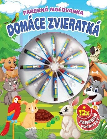 Levně Farebná maľovanka - Domáce zvieratká (+ 12x farebné voskovky) - kniha z kategorie Omaľovávanky