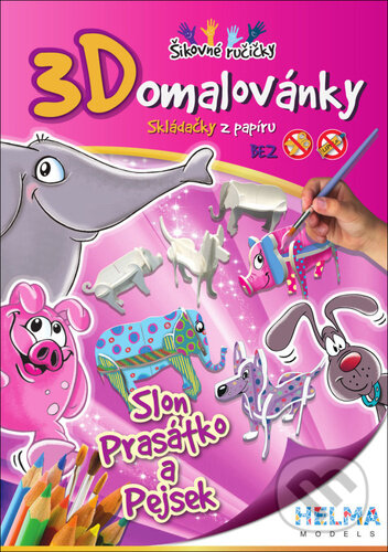 Levně 3D omalovánky Slon, prasátko a pejsek (Skládačky z papíru) - kniha z kategorie Omaľovávanky