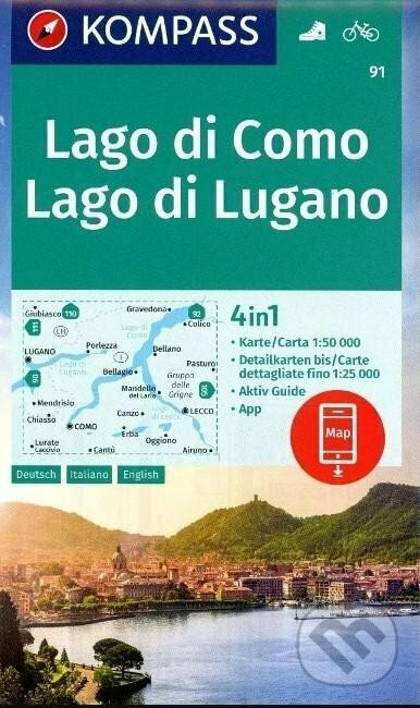 Levně Lago di Como, Lago di Lugano 1: 50 000 (turistická mapa KOMPASS 91)