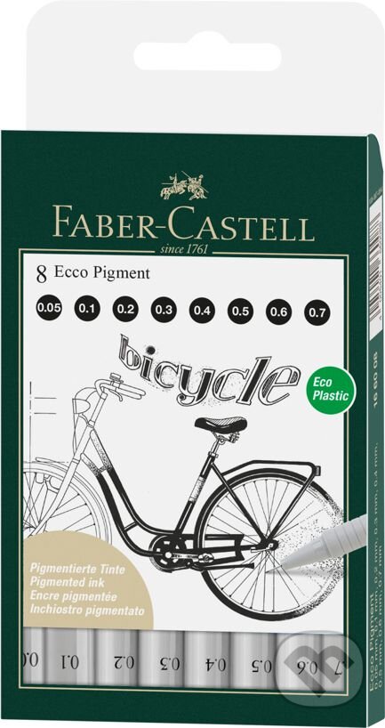 Levně Popisovač Faber-Castell Ecco Pigment - súprava 8 ks, čierne, rôzne hroty