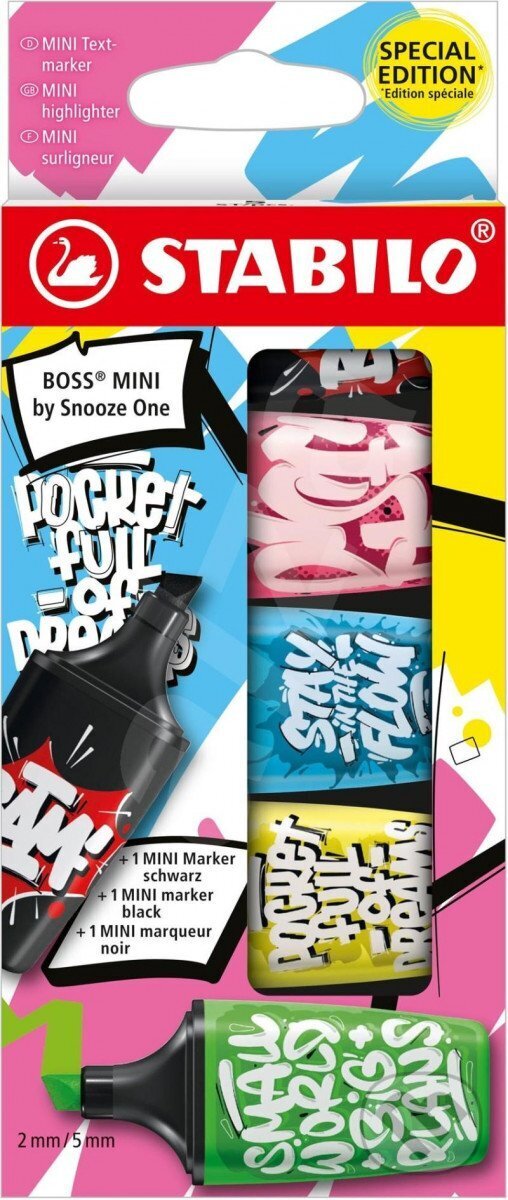 Levně STABILO BOSS MINI by Snooze One (růžová, modrá, žlutá, zelená a černá)