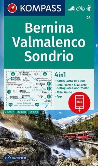 Levně Bernina, Valmalenco 1:50 000 / turistická mapa KOMPASS 93