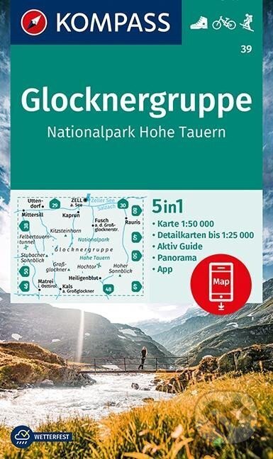 Levně Glocknergruppe, Nationalpark Hohe Tauern 1:50 000 / turistická mapa KOMPASS 39