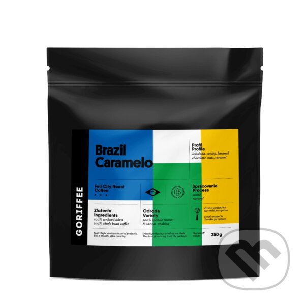 Kávy a čaje: Brazil Caramelo Natural Medium roast 1kg (Goriffee). Goriffee, 2020