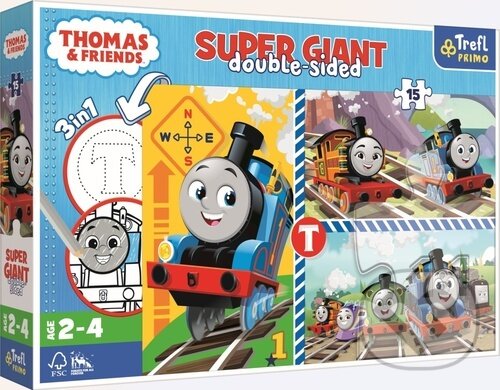 Levně Oboustranné puzzle Mašinka Tomáš a jeho hry SUPER GIANT - puzzle z kategorie 15 – 60 dielikov