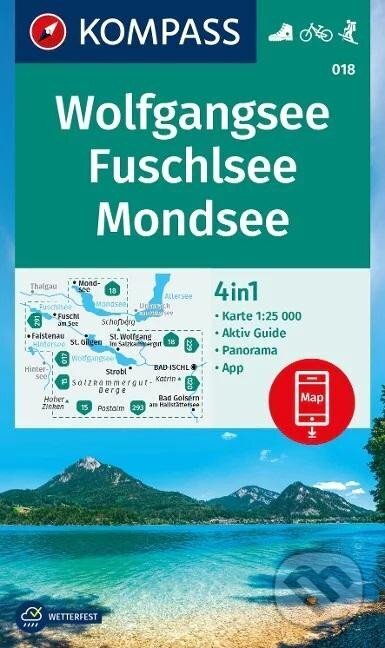 Levně Wolfgangsee, Fuschlsee, Mondsee 1: 25 000 (turistická mapa KOMPASS 018)
