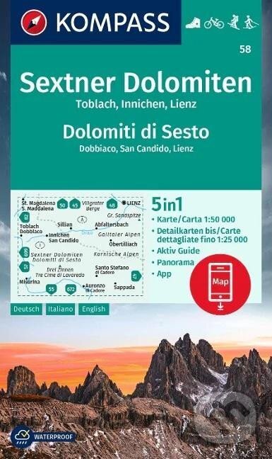Levně Sextner Dolomiten, Dolomiti di Sesto 1: 50 000 (turistická mapa KOMPASS 58)