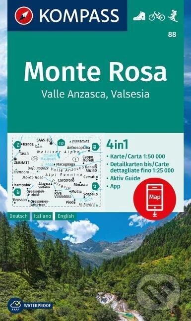 Levně Monte Rosa, Valle Anzasca 1: 50 000 (turistická mapa KOMPASS 88)