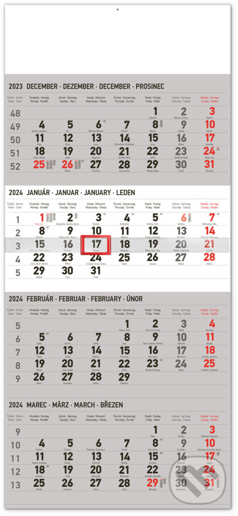 Nástenný kalendár 4-mesačný štandard 2024, Notique, 2023