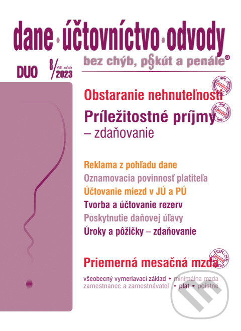 Levně Dane, účtovníctvo, odvody č. 8 / 2023 - Zdaňovanie príležitostných príjmov - kniha z kategorie Dane