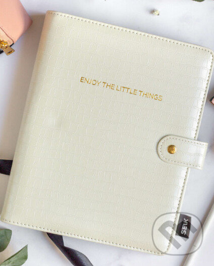 Levně Zápisník v koženom obale - biely (Enjoy the little things)