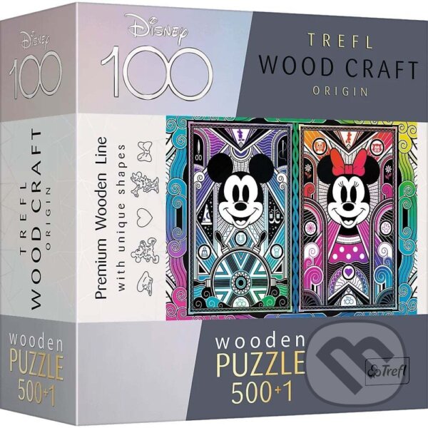 Puzzle: Drevené puzzle 501 - Mickey a Minnie Mouse (Trefl). Trefl, 2023