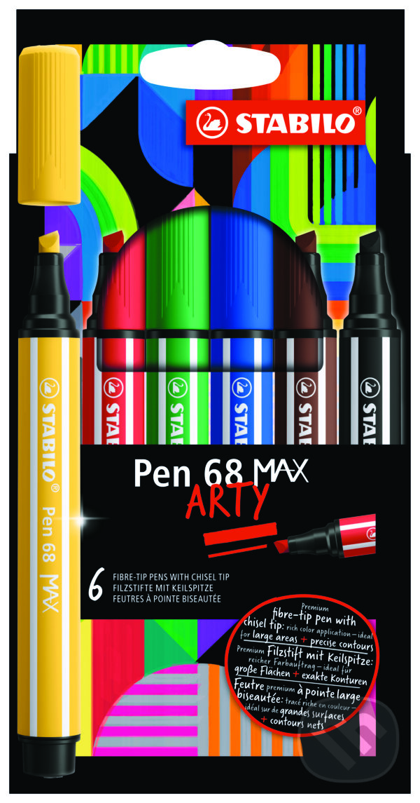 Levně Prémiová vláknová fixka s hrubým klinovým hrotom - STABILO Pen 68 MAX - ARTY - 6 ks sada