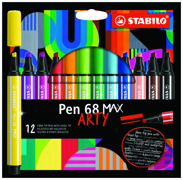 Levně Prémiová vláknová fixka s hrubým klinovým hrotom - STABILO Pen 68 MAX - ARTY - 12 ks sada