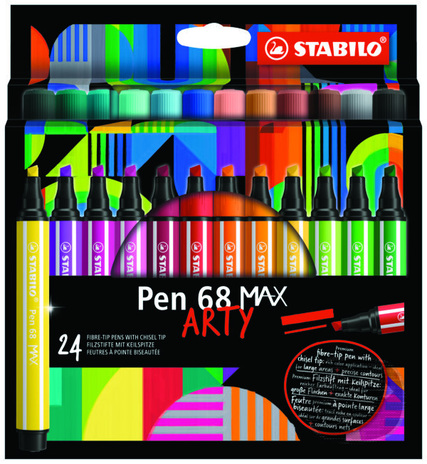 Levně Prémiová vláknová fixka s hrubým klinovým hrotom - STABILO Pen 68 MAX - ARTY - 24 ks sada