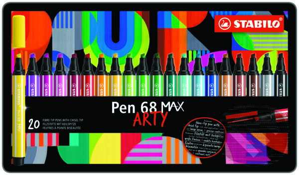 Levně Prémiová vláknová fixka s hrubým klinovým hrotom - STABILO Pen 68 MAX - ARTY - 20 ks sada v plechu