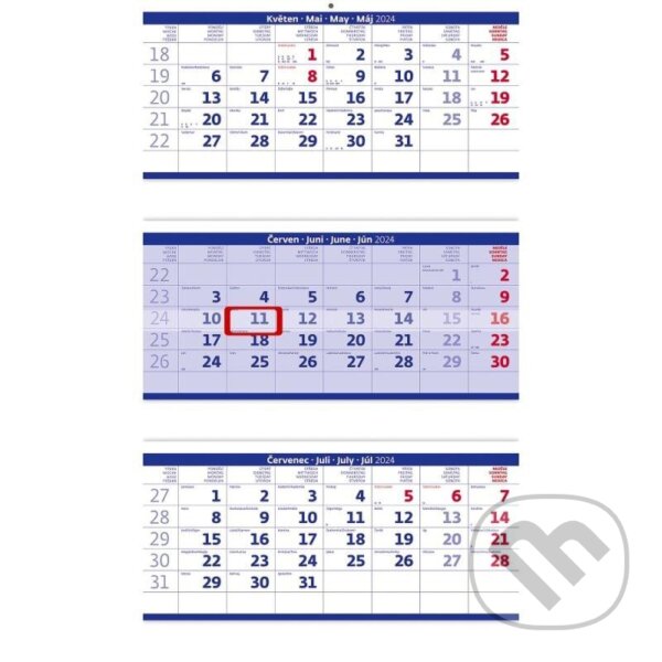 Kalendář nástěnný 2024 - Tříměsíční skládaný modrý, Helma365, 2023
