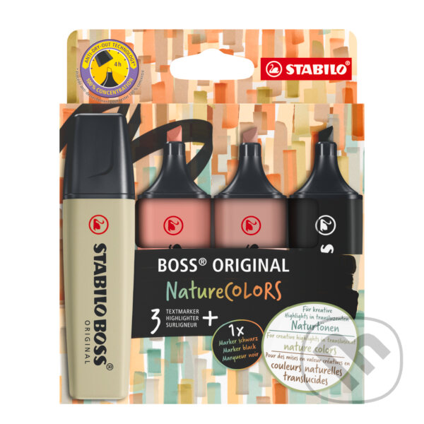Levně Zvýrazňovač - STABILO BOSS ORIGINAL NatureCOLORS - 4 ks sada - bahenná zelená, siena, umbra, čierna