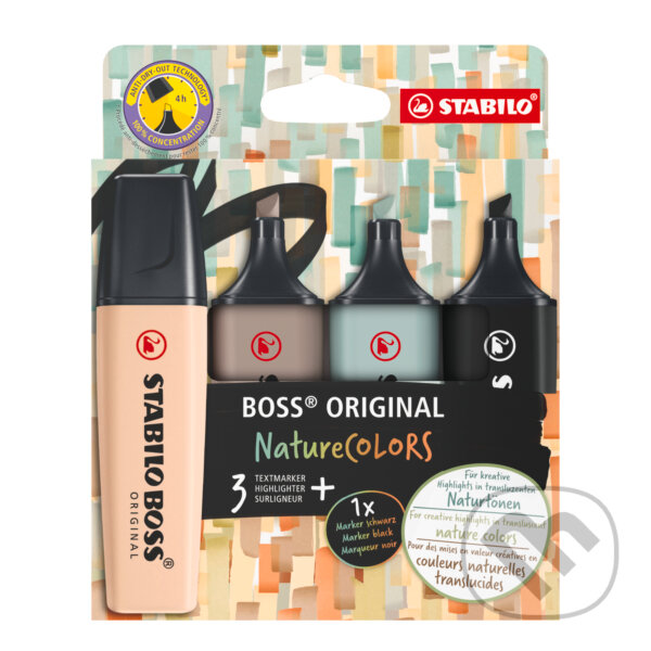Levně Zvýrazňovač - STABILO BOSS ORIGINAL NatureCOLORS - 4 ks sada - béžová, teplá šedá, zemitá zelená, čierna