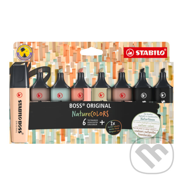 Levně Zvýrazňovač - STABILO BOSS ORIGINAL NatureCOLORS - 8 ks sada - béžová, teplá šedá, zemitá zelená, bahenná zelená, siena, umbra, 2x čierna