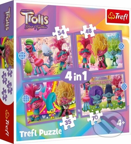 Levně Trollové Barevné dobrodružství 4v1 ((35,48,54,70 dílků)) - puzzle z kategorie 15 – 60 dielikov