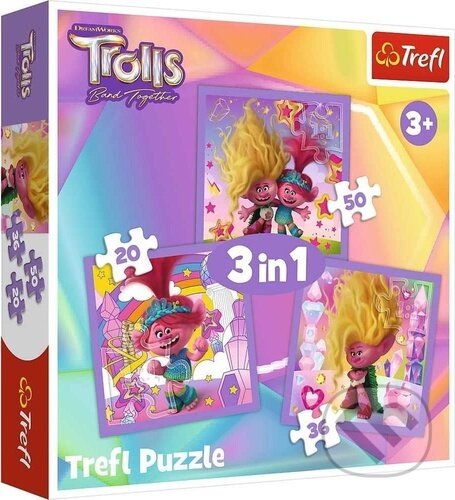 Levně Trollové 3 Seznamte se s Trollíky 3v1 ((20,36,50 dílků)) - puzzle z kategorie 15 – 60 dielikov