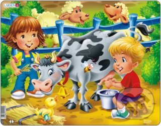 Levně Deti na farme: Dojenie kravičky (BM5) - puzzle z kategorie 15 – 60 dielikov