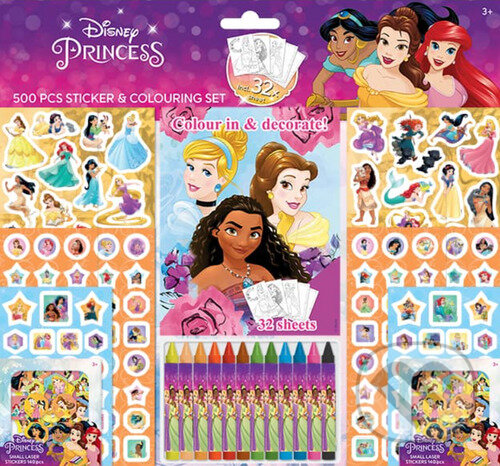 Levně Samolepkový set s omalovánkami a voskovkami: Disney Princezny - kniha z kategorie Samolepky