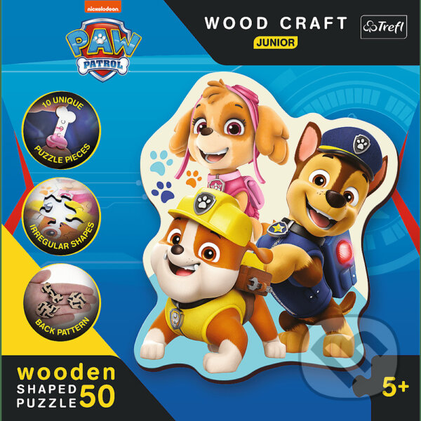 Levně Trefl Drevené puzzle Junior 50 - Veselá Labková Patrola / Viacom PAW Patrol Mix 70% - puzzle z kategorie 15 – 60 dielikov