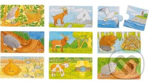 Levně Dřevěné puzzle dvojice Zvířátka a jejich domov (9x2 dílků) - puzzle z kategorie Maxi dieliky