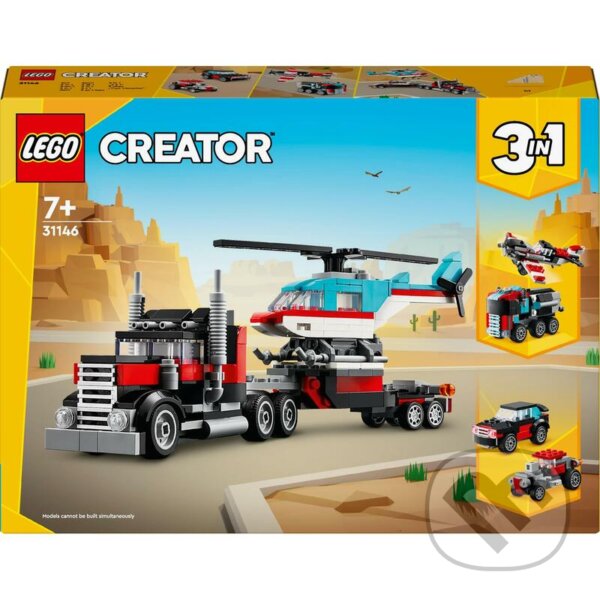 LEGO® Creator 3 v 1 31146 Nákladiak s plochou korbou a helikoptérou, LEGO, 2024