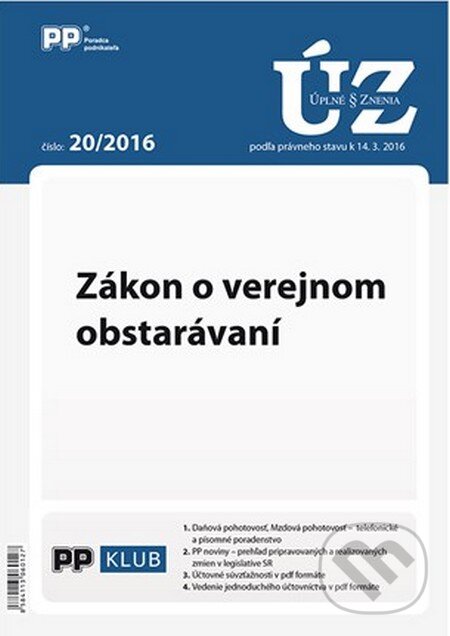 Levně Úplné znenia zákonov 20/2016 (Zákon o verejnom obstarávaní)