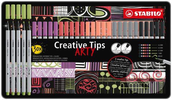Kreatívny set - STABILO Creative Tips - ARTY - 30 ks sada v plechu