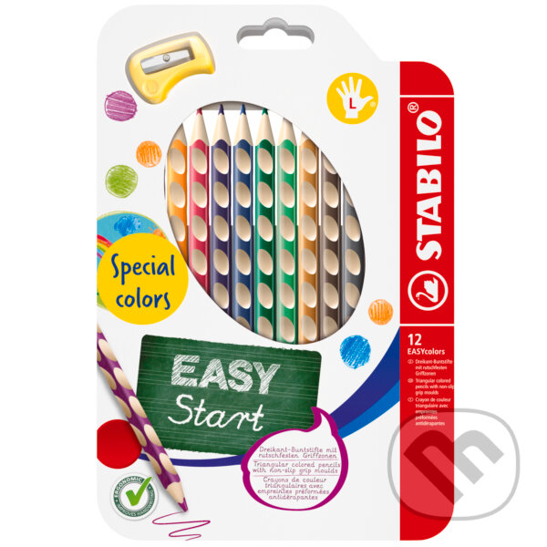 Levně Ergonomické farbičky pre ľavákov - STABILO EASYcolors - 12 ks sada so strúhadlom