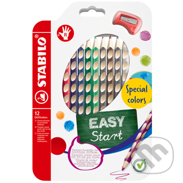 Levně Ergonomické farbičky pre pravákov - STABILO EASYcolors - 12 ks sada so strúhadlom