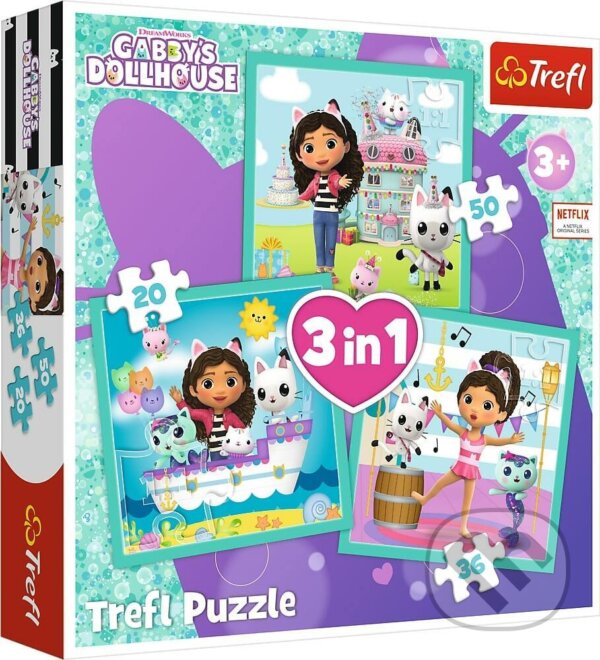 Levně Trefl Puzzle 3v1 - Gabbyine aktivity / Universal Gabby's Dollhouse - puzzle z kategorie 15 – 60 dielikov