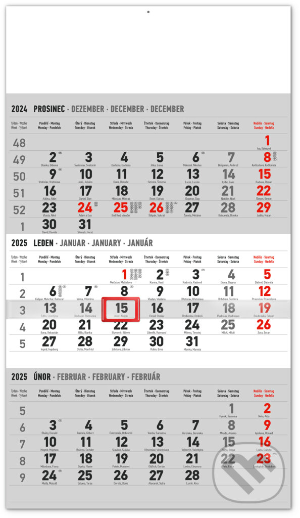 NOTIQUE Nástěnný kalendář 3měsíční standard 2025 - šedý (Notique)